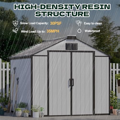 8 x 8 FT Resin Outdoor Storage Shed with Floor, Plastic Garden Shed - Image 6