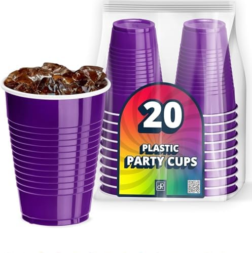 DecorRack 20 Party Cups 12 oz Disposable Plastic Cups for Birthday Party Bachelorette Camping Indoor Outdoor Events Beverage Drinking Cups (Purple, 20) by DecorRack