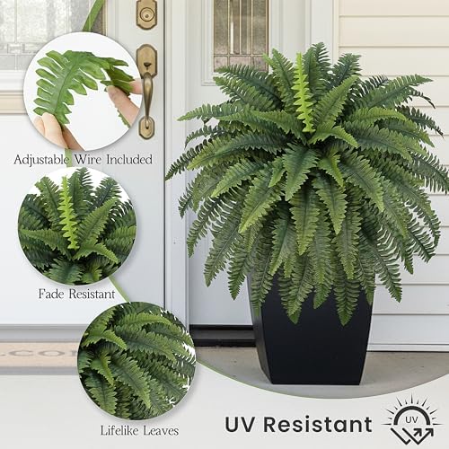 FOREST PRINCE 42" Artificial Boston Ferns, Bush Plants 2 Pack for Outdoors - Image 3