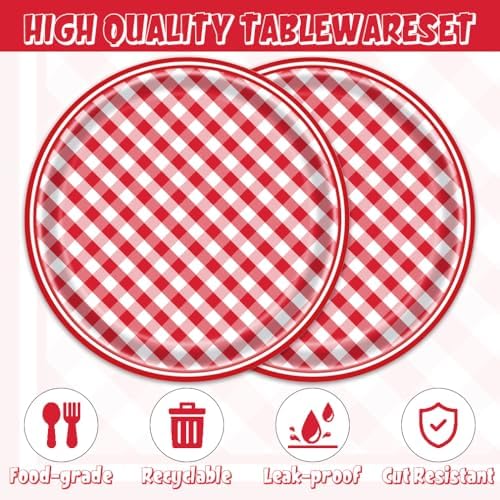 40pcs Red and White Checkered Party Supplies,include 20pcs Dessert plate and 20pcs Napkin,Party Plate Napkin Set,Used for Red Checkered Birthday Decoration - Image 4