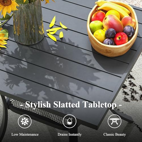 Outdoor Dining Table with Storage Shelf, 27.5" All-Weather Square Patio Dining Table for 2, Metal Patio Table for Garden Lawn Porch Deck Yard, Dark Grey - Image 3