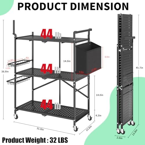 DTUQYX Foldable Outdoor Grill Cart with 3-Tier,Grill Cart,Grill Table for Outside with 2 Total Lock Casters，Pizza Oven Stand Table，Rolling BBQ Table and Folding Kitchen Island, Black - Image 2
