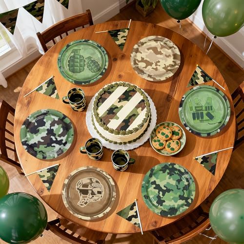 60Pcs Camo Army Birthday Party Paper Plates 7 Inch Disposable Heavy Duty Camo Military Dessert Plates Camouflage Military Decorations for Soldier Boys Men Army Hunting Birthday Party Supplies - Image 6