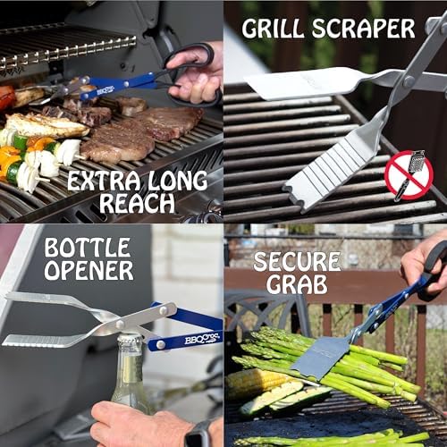 BBQ Croc 3 in 1 Barbecue Tool 18-inch - Extra Light and Long Tongs, Spatula and Grill Scraper (Blue) (18 inch with Flashlight) - Image 4