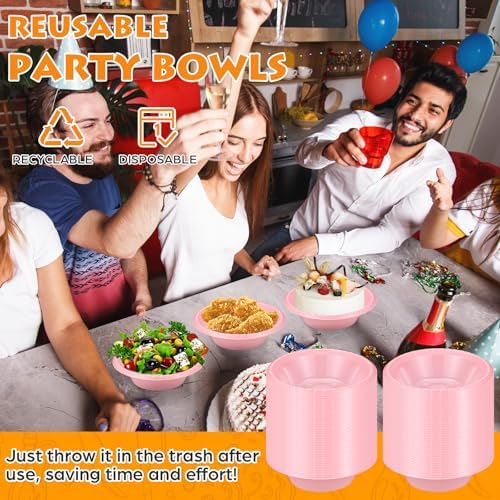 24 Pack 16oz Pink Disposable Plastic Bowls Dessert, Ice Cream, Salad, Soup Serving Cups for Party, Picnic, Food Snacks (Pink) - Image 4