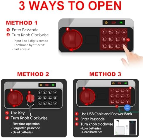 1.3 Cuft Safe Box Fireproof Waterproof, Digital Security Safes for Home Use Fire and Water Proof with Combination Lock, Alarm System and Removable Shelf, Anti-Theft Fireproof Safe For Money, Jewelry - Image 6