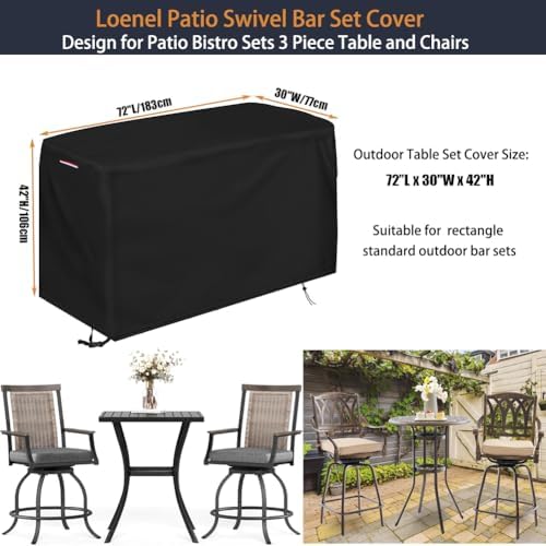 Patio Waterproof Bar Height Set Cover, 72"L x 30"W x 42"H - Image 3