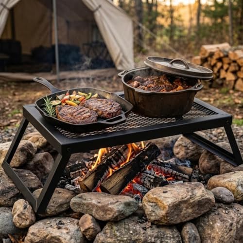 REDCAMP Folding Campfire Grill Grate, Portable Heavy Duty Steel Grate, Fire Pit Grill Grate for Outdoor Camping Cooking BBQ - Image 3