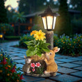 Solar Bunny Statue Outdoor, Rabbits Figurine with Flowerpot & Lantern by YEPOTUE