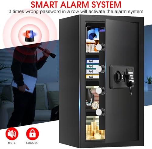 6.0 Cub Large Home Safes Fire and Waterproof, Anti-theft Fire Proof Safe Box with Digital Keypad, Key Lock and 3 Removable Shelves, Security Safes Fireproof Waterproof for Home Document Valuables - Image 6