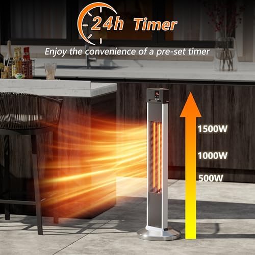 Patio Heater, Outdoor Backyard Garden Porch Infrared Deck Electric heater, Portable Carbon Fiber Freestand with Remote Heater - Image 4