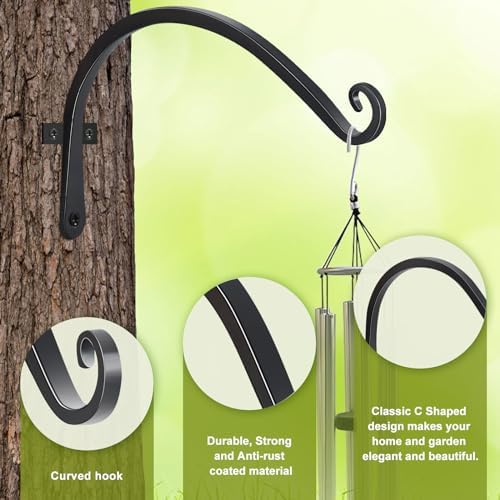 FEED GARDEN Heavy Duty Plant Hooks - 2 Pack 12 Inch Wall Mounted Hanging Brackets, 57lb Capacity Steel Plant Hangers for Bird Feeders, Baskets, Wind Chimes Outdoor Indoor- Black - Image 3