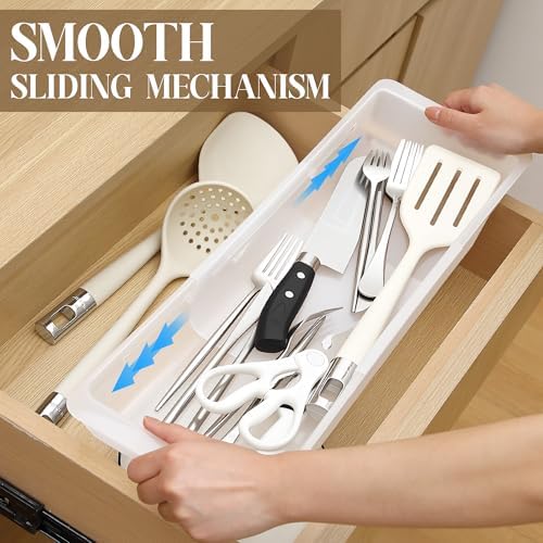 2 Pack Deep Drawer Organizer Bins, Adjustable Sliding Drawer Organizer Bin Expandable Tray for Kitchen Utensils, BBQ Tools, Towels, Durable Plastic Sliding for Easy Storage (17" to 27") - Image 2