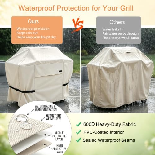 NettyPro Grill Cover for Outdoor Grill 44 Inch Waterproof Heavy Duty, Beige - Image 5