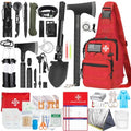 Survival Kit, 262Pcs Survival Gear and Supplies with First Aid Kit Pouch and Crossbody Bag, Emergency Kit with Tent, Camping Axe Hammer, Survival Shovel w/Pick, Bug Out Bag Gifts for Men Women by RIKOJUXI