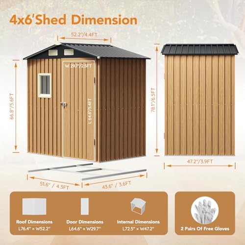 Panovue 6X4FT Garden Storage Shed with Frame Floor(NO Wood Panels) - Image 2