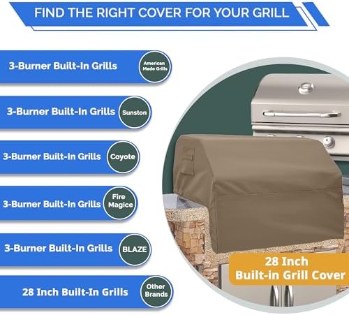 Covers & All Built-in Grill Cover for Outdoor Grill – Heavy Duty 12 oz Waterproof Built-in BBQ Grill Cover, PVC-Coated Polyester with Elastic Hem for Snug Fit (28 x 24 x 26 inches, Beige) - Image 3
