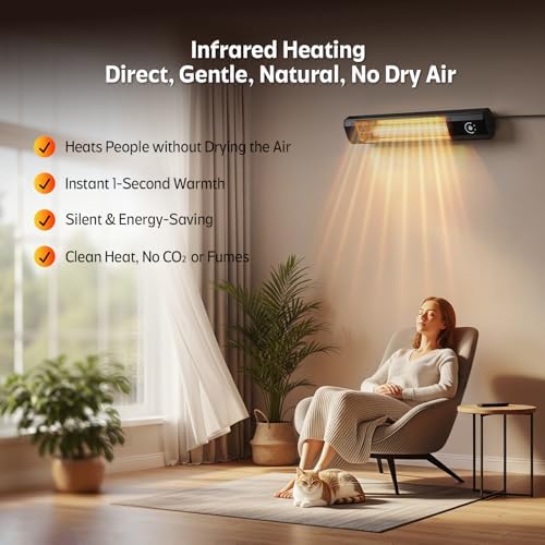 Wall-Mounted Electric Patio Heater, 34" 1500W Infrared Heater With Motion Sensor, IPX5 Waterproof, 9 Heat Level & 9H Timer, Indoor & Outdoor Heaters for Patio, Backyard, Garage, and Decks - Image 4
