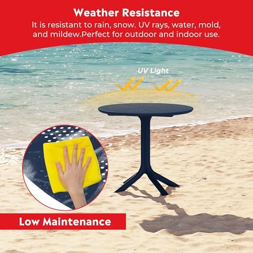 Costaelm Sunshine 31.5" Round Plastic Outdoor Patio Dining Table for 4, Navy Blue - Image 4