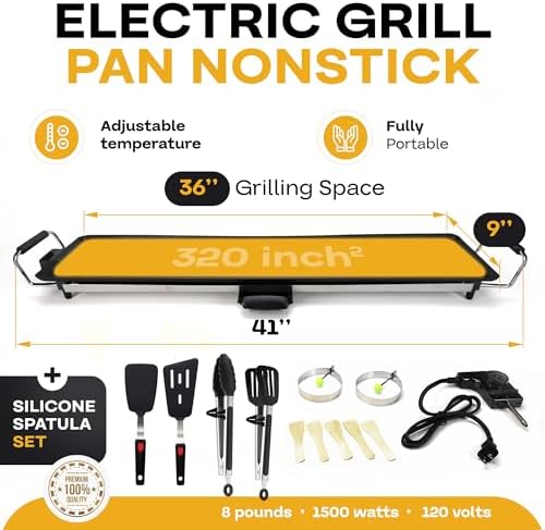 Premium Electric Griddle 36" with Silicone Cooking Utensils Set - Extra Large Portable & Nonstick Electric Grill for Outdoor Use with Adjustable Heating - Smokeless Indoor Grill by IDL Packaging - Image 2