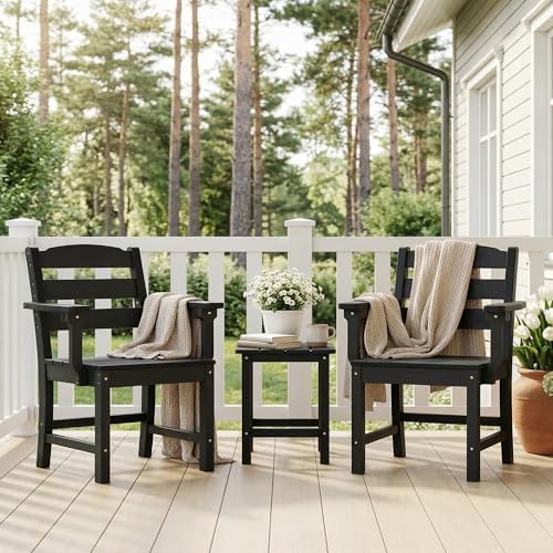 Patio Dining Chairs Set of 2, 350lbs Heavy Duty HDPE Outdoor Chair with Extra-Wide Seat & High-Back, All-Weather Garden Armchair with Integrated Armrests, Wood-Look Seating for Backyard, Deck（ Black） - Image 2