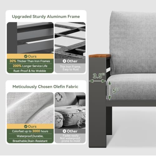 Aoxun Aluminum Patio Furniture Set with Swivel Chairs & Firepit Table - Image 6