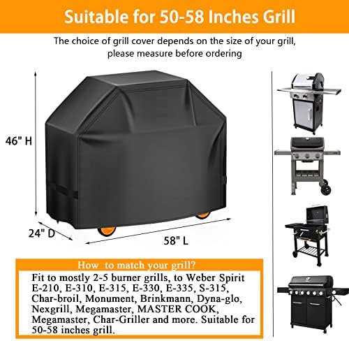 Aoretic Grill Cover, 58 inch BBQ Gas Grill Cover for Outdoor Grill, Grill Cover Barbecue Waterproof, Anti-UV for Weber Char-Broil Monument Nexgrill Spun Charbroil - Image 2