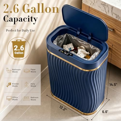 Ogikey Bathroom Small Trash Can with Automatic Touchless Lid, 2.6 Gallon Smart Garbage Can Narrow Waterproof Trash Bin for Bedroom, Office, Living Room - Image 2