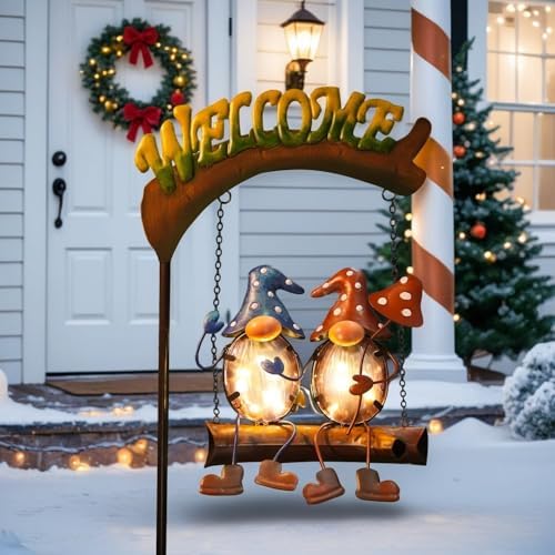 HONGLAND Gnomes Garden Decor Solar Lights, 48 Inch Welcome Sign Swing Christmas Yard Decorations Outdoor Decorative Stake for Lawn Porch Backyard Patio, Gnome Gardening Gifts for Women Mom - Image 4