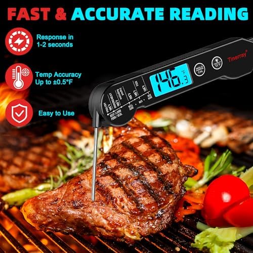 Professional Digital Meat Thermometer Instant Read Waterproof – Folding Probe Food Thermometer with Backlight & Calibration, Fast Read for BBQ, Grill, Deep Fry, Liquids, Gift for Chef (Black) - Image 2