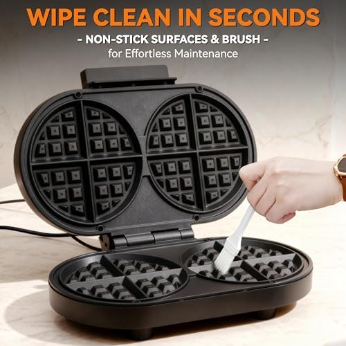 Baker’s Friend Double Belgian Waffle Maker Thick, 2 X 6” Round Waffle Maker, Belgium Waffle Iron, Waflera Electrica with Non-stick Plates, 1200W, Perfect for Kids & Family Breakfast, Graphite - Image 6