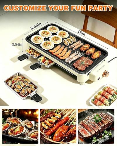 1500W Smokeless Electric Indoor Grill, 3 in 1 Korean Barbecue Grill with Net & Non-Stick Removable Plate and Magnet Strip, Temperature Control & Dishwasher Safe, Smokeless Korean BBQ for Kitchen Party - Image 2