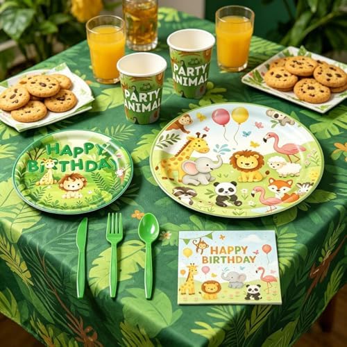 CHANGZHONG 65 Pcs Jungle Animal Themed Birthday Party Plates Zoo Party Decorations Paper Plate Tissue Set - Image 5