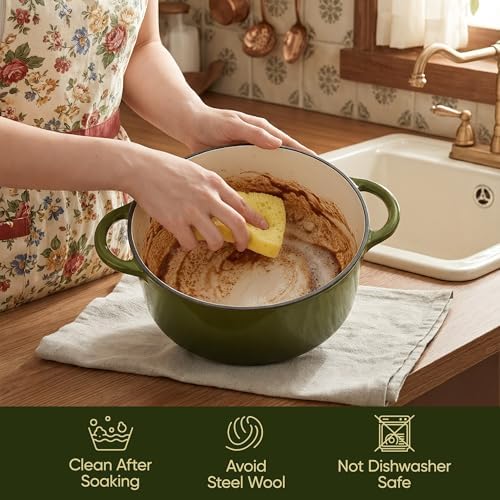 4.5 Quart Dutch Oven Pot with Lid, Non Stick Enameled Cast Iron Dutch Oven for Bread Baking, Heavy-Duty, Oven Safe Ceramic Cookware Up to 500°F for Baking, Braising, Stews, Roasting, Golden Green - Image 6