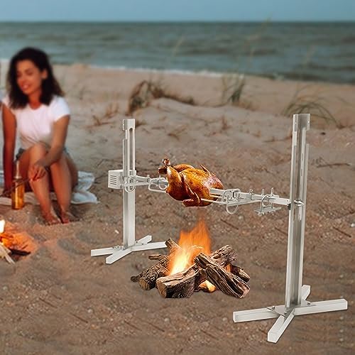 53" Electric BBQ Rotisserie Grill Kit, Automatic Rotisserie Motor, Stainless Steel Grill Tool, Universal Rotisserie Kit for Chicken Pig Lamb Outdoor Party Campfire Barbecue,Height Adjustable (Style 1) - Image 7