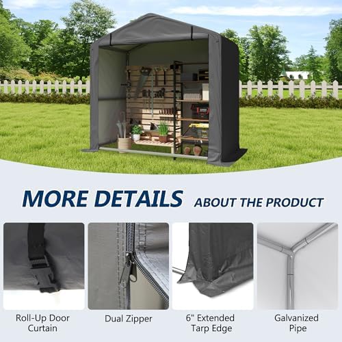 COVERONICS 5' x 3' Outdoor Portable Storage Shelter Shed, Grey - Image 5