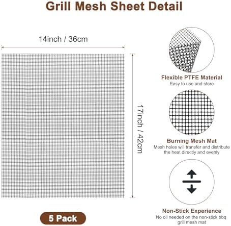 M METERXITY 5-Pack BBQ Mesh Grill Mat 17 X14 Inch, Reusable Nonstick Grilling Mats Sheet Liner for Outdoor Grill/Griddle/Cooking/Baking Mats/Gas Electric Grill/Barbecue Smoker[Black] - Image 3