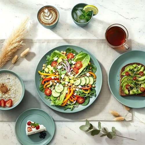 Wheat Straw Dinnerware Sets 40 PCS Unbreakable Dishes Set for Kitchen, Outdoor, Camping Dishes Plates and Bowls Sets with Cups, Dessert Plates, Dishwasher & Microwave Safe - Green - Image 4