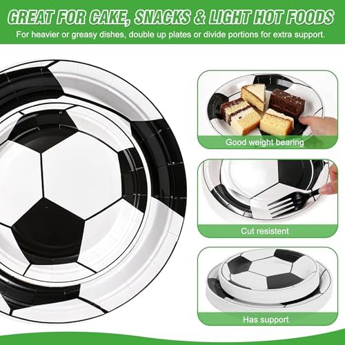 144 Pcs Soccer Tableware Set for 24 Guests, Heavy-Duty 7" & 9" Paper Plates, Cups, 2-Ply 13" Napkins & Plastic Forks, Disposable Party Supplies for Game Day and Birthday - Image 3