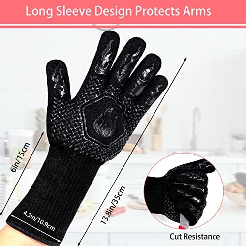 BBQ Gloves 1472F Heat Resistant Non-Slip Silicone 13.5in (Black) - Image 2