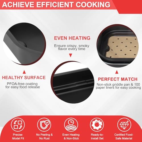 Foodi Smart Grill Pans & Air Fryer Liners for Ninja FG551 Foodi XL 6-in-1 Indoor Grill, Non-Stick Air Frying Griddle Plate with Disposable Perforated Paper for Ninja Air Fryer Accessories - Image 4