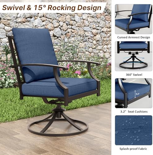 ALAULM 7-Piece Patio Dining Table and Chairs for 6 Outdoor Dining Set with 2 Swivel Chairs Patio Dining Sets with Rectangular Metal Table with Umbrella Hole for Patio, Backyard, Garden-Dark Blue - Image 4