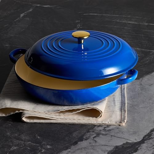 CAROTE 3.4QT Enamel Cast Iron Cookware, Skillet with Lid, Blue Dutch Oven - Image 5