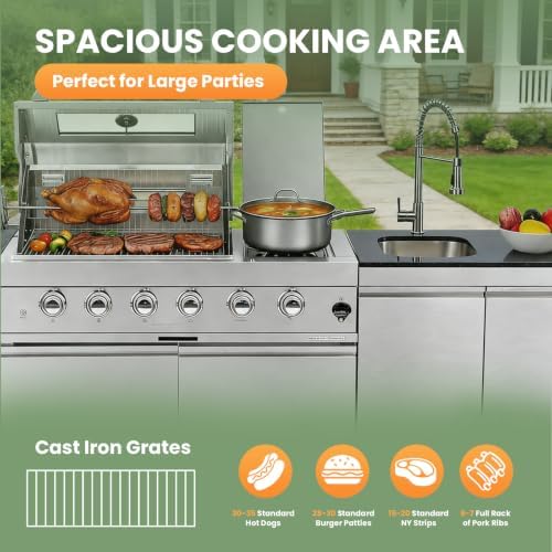 79" Modular Outdoor Kitchen with 4 Burners 72,000 BTU Propane Grill,Rotisserie Oven,Side Burner,Sink & Marble Countertop.Gas Grill for Backyard and Patio.(Propane) - Image 4