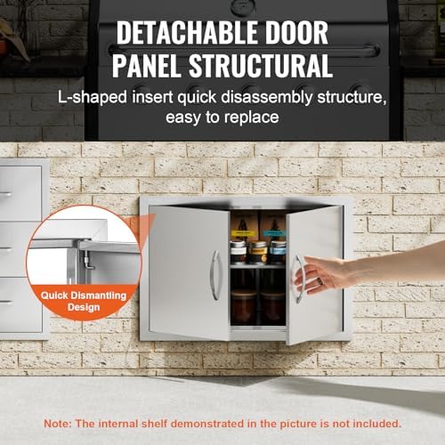 VEVOR BBQ Access Door, 28W x 19H Inch Double Outdoor Kitchen, Stainless Steel Flush Mount, Wall Vertical with Handles, for BBQ Island, Grilling Station, Outside Cabinet - Image 4