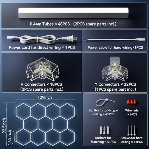MODERN 11Grids Hexagon Garage Light: 48Pack 384W 47000LM High Brightness Hexagon Garage Lights-Easy Install Honeycomb Ceiling Lights for Warehouse, Gym Basement, Exhibition Hall - Image 4