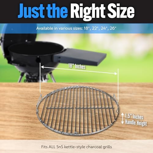 SnS Grills EasySpin Charcoal Grill Cooking Grate, 304 Stainless Steel, Large Hinged Opening, Perfect for 2-Zone Cooking, Replacement Grate Compatible with Weber & Other Grills - 18” Inches - Image 4