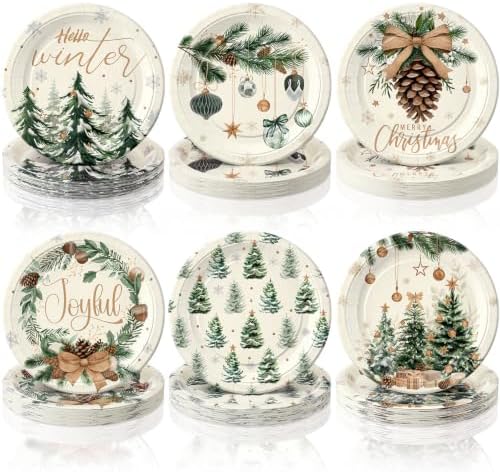 Rtteri 100 Pcs Christmas Paper Plates Disposable 9 Inch Winter Dinner Plate by Rtteri