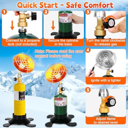 Portable Propane Heater for Camping, Outdoor Small Space Patio Heater with Control Valve, Radiant Cordless Tent Heaters with Foldable Gas Tank Holder for Hiking Ice Fishing Hunting Backyard - Image 5
