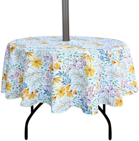 EHouseHome Outdoor and Indoor 60inch Round Tablecloth with Umbrella Hole and Zipper, Waterproof Zippered Patio Cloths, Spring/Summer Table Covers for Backyard Circular Table/BBQs/Picnic by EHouseHome